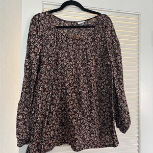 Ava & Viv Floral Long Sleeve Blouse in Brown and Black